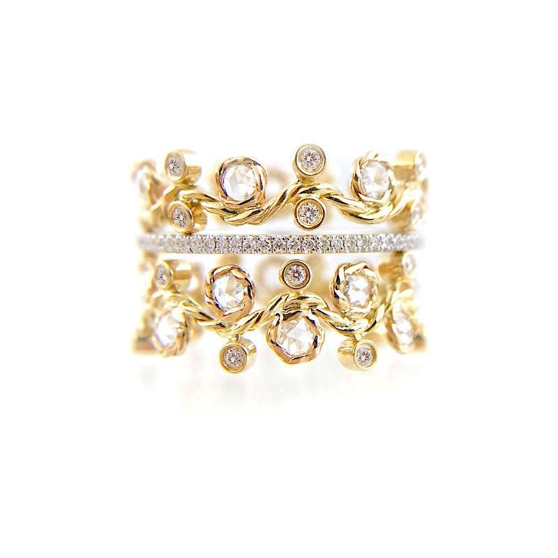 For Sale:  Orchard Rose Cut Diamond Eternity Wavy Band 18K 9