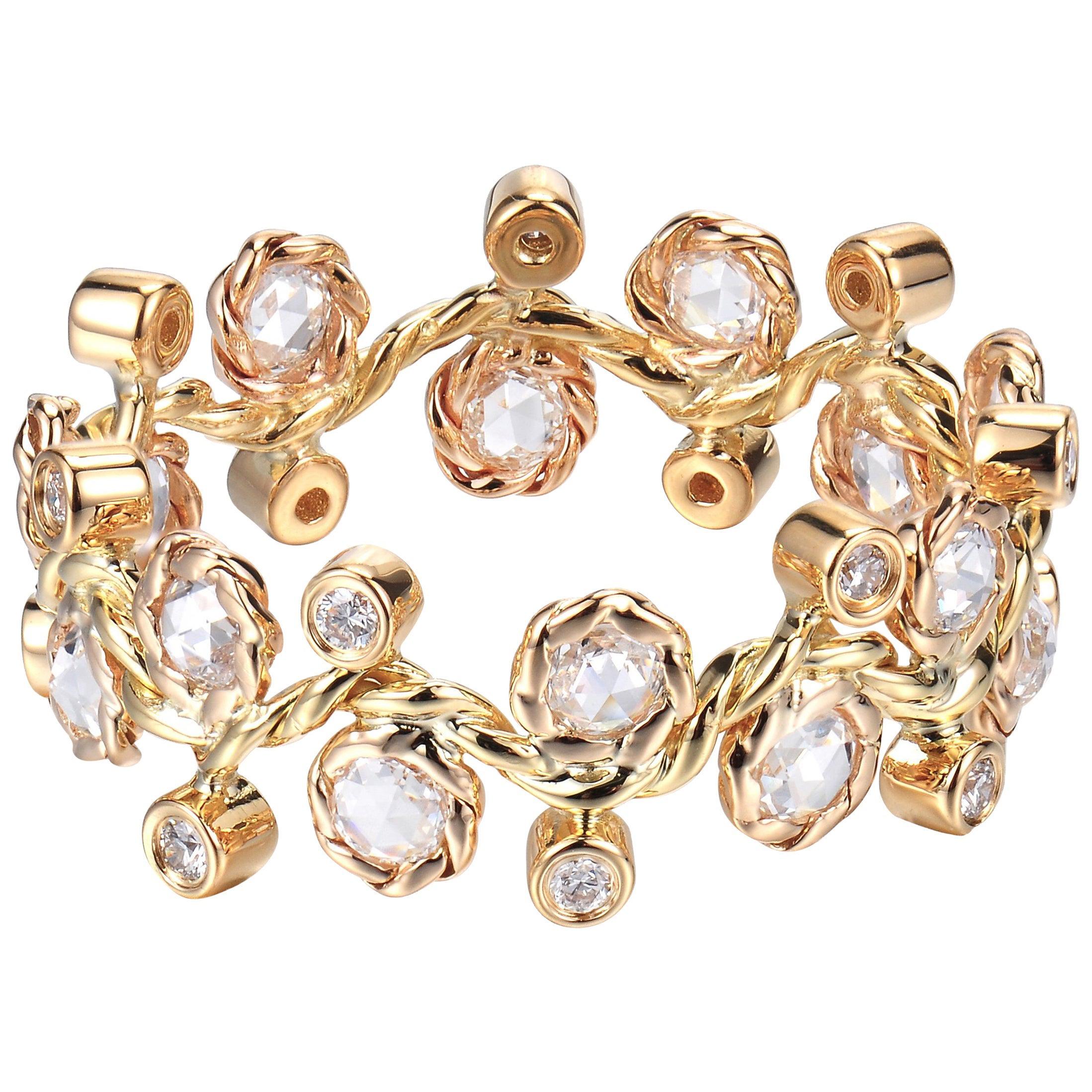 For Sale:  Orchard Rose Cut Diamond Eternity Wavy Band 18K