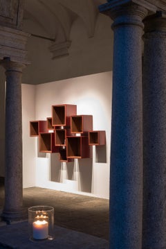 Orchestra, Contemporary Leather and Wood Modular Shelves, Used for Exhibition