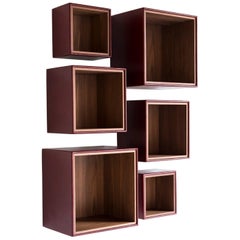 Orchestra, Contemporary Leather and Wood Modular Shelving System