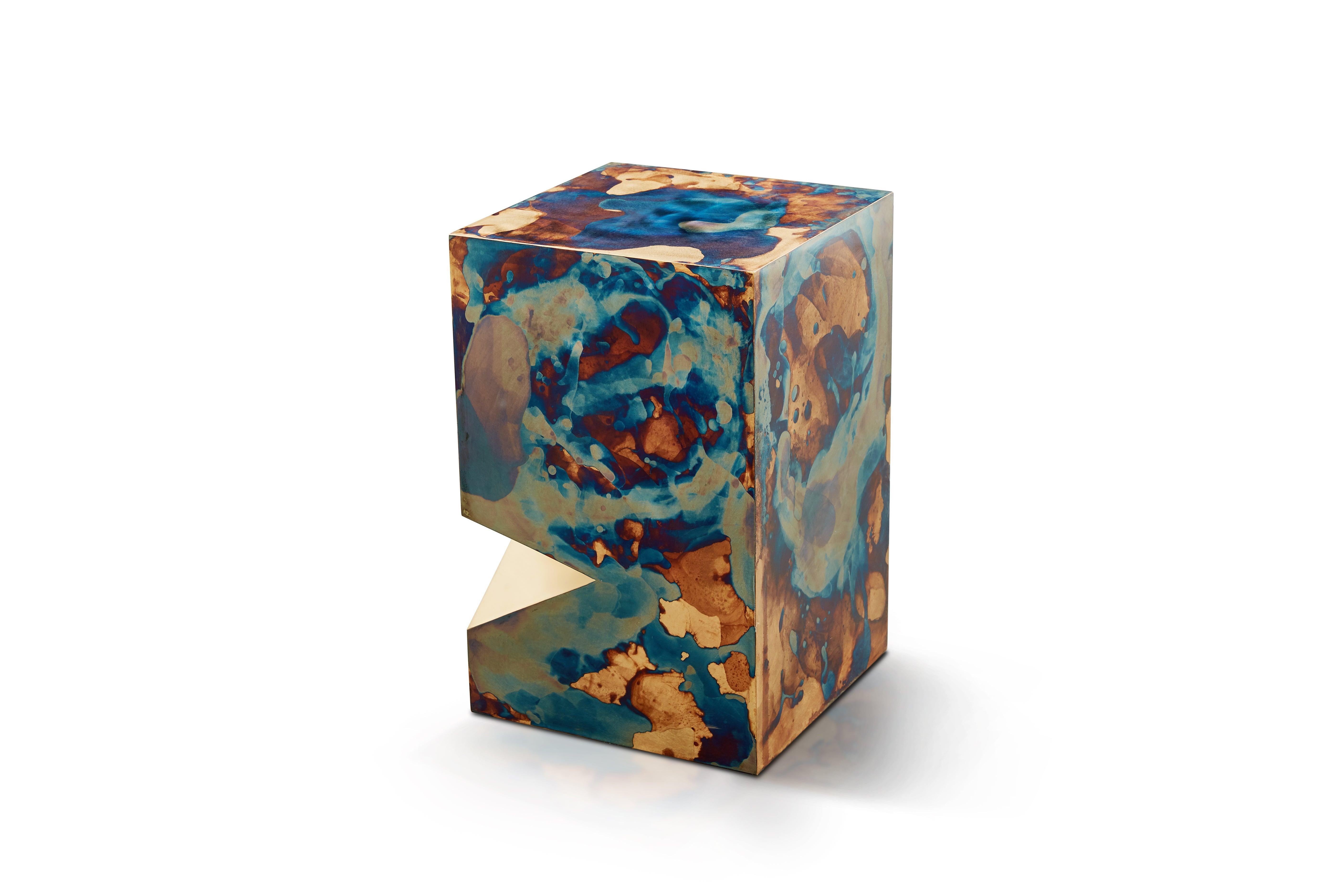 Chinese Orchestra No.1 Copper Square Multi-Color Texture Stool Side Table Customizable For Sale