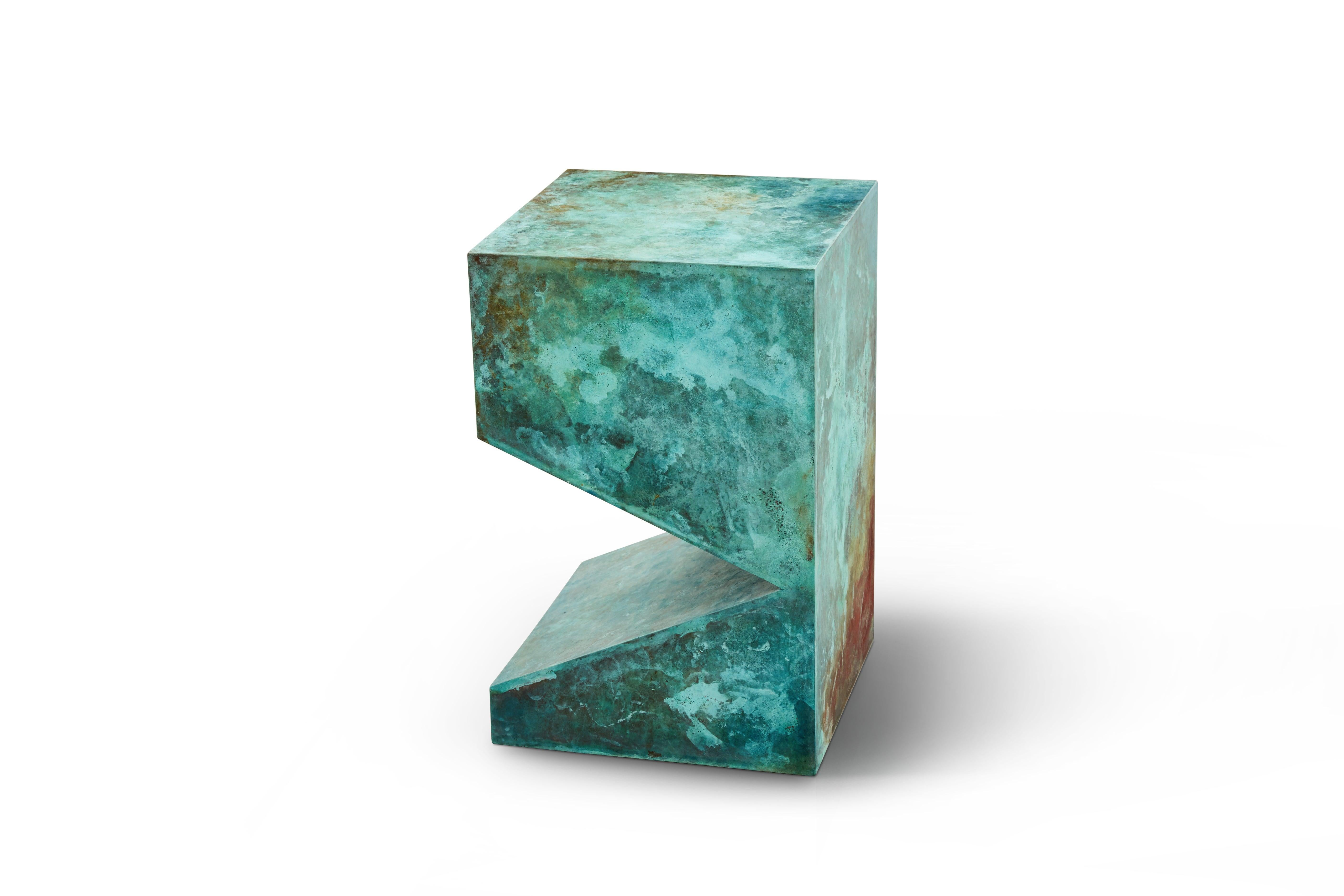 The colorful stool/side table is designed and made by artist Daishi Luo (Shanghai, China). It is fully customizable in size and color. 

Spontaneous growth of copper is the latest series in Daishi's Bio-design programs. She uses a comprehensive