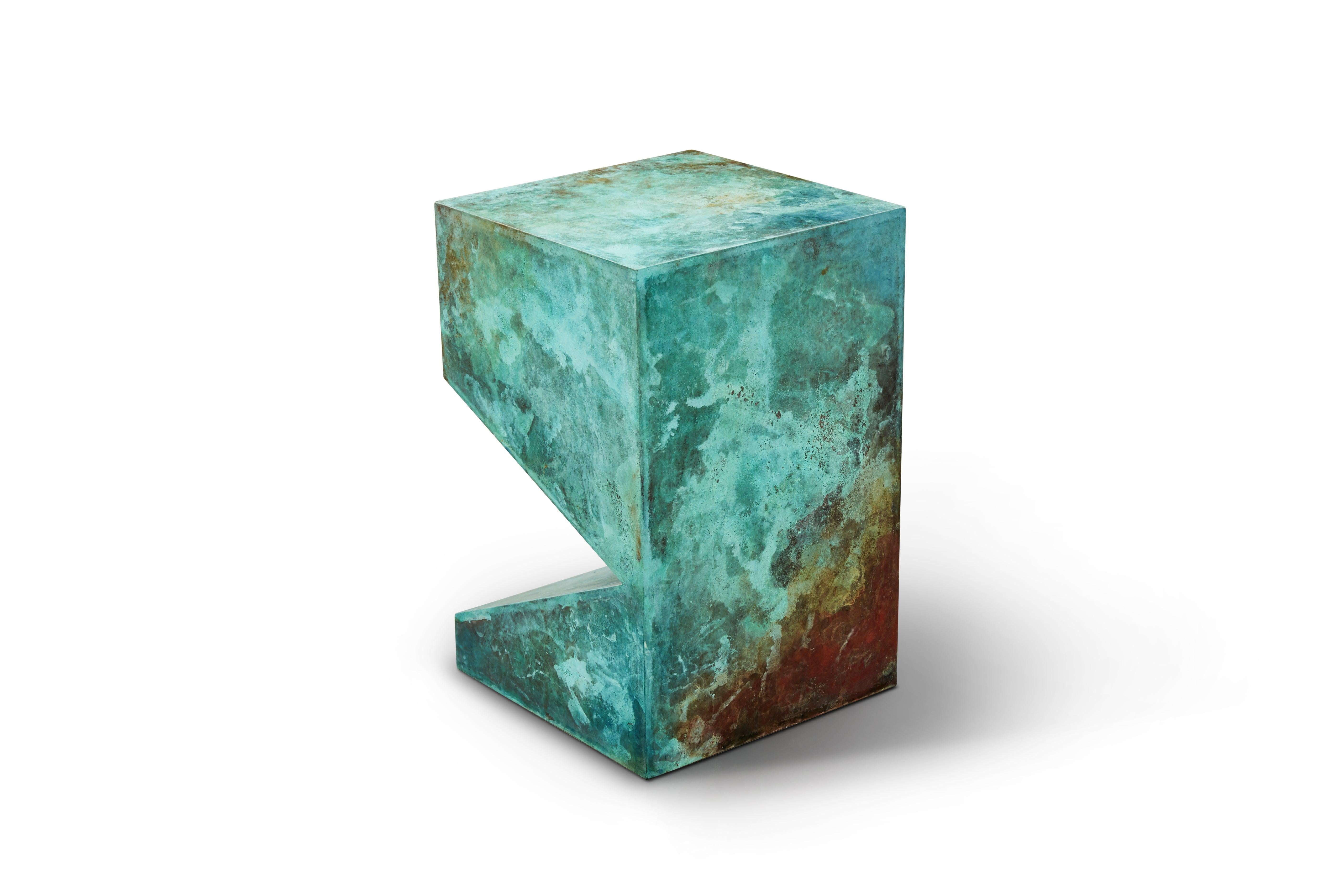 Chinese Orchestra No.2 Copper Square Multi-Color Texture Stool Side Table Customizable For Sale