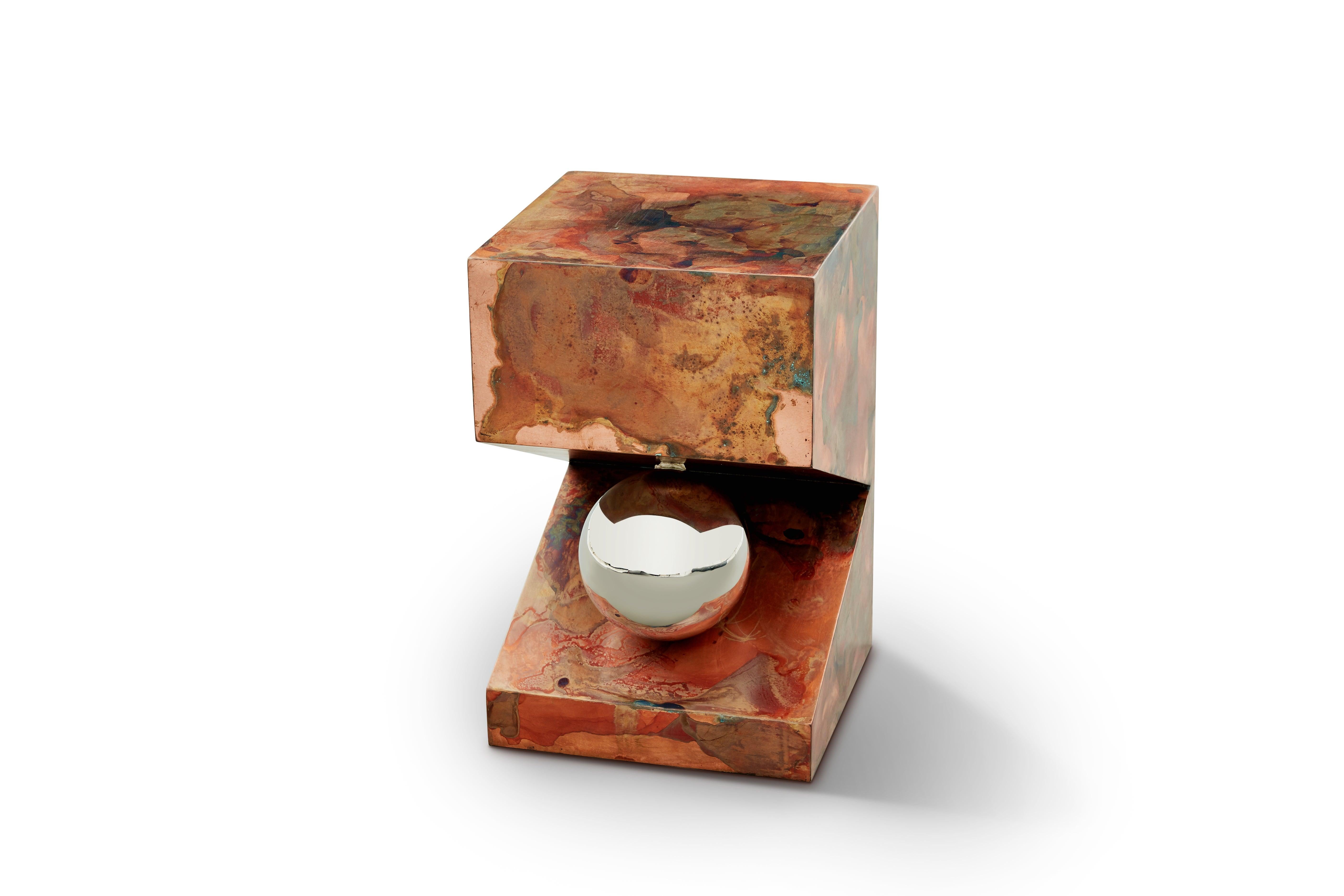 Chinese Orchestra No.3 Copper Square Multi-Color Texture Stool Side Table Customizable For Sale