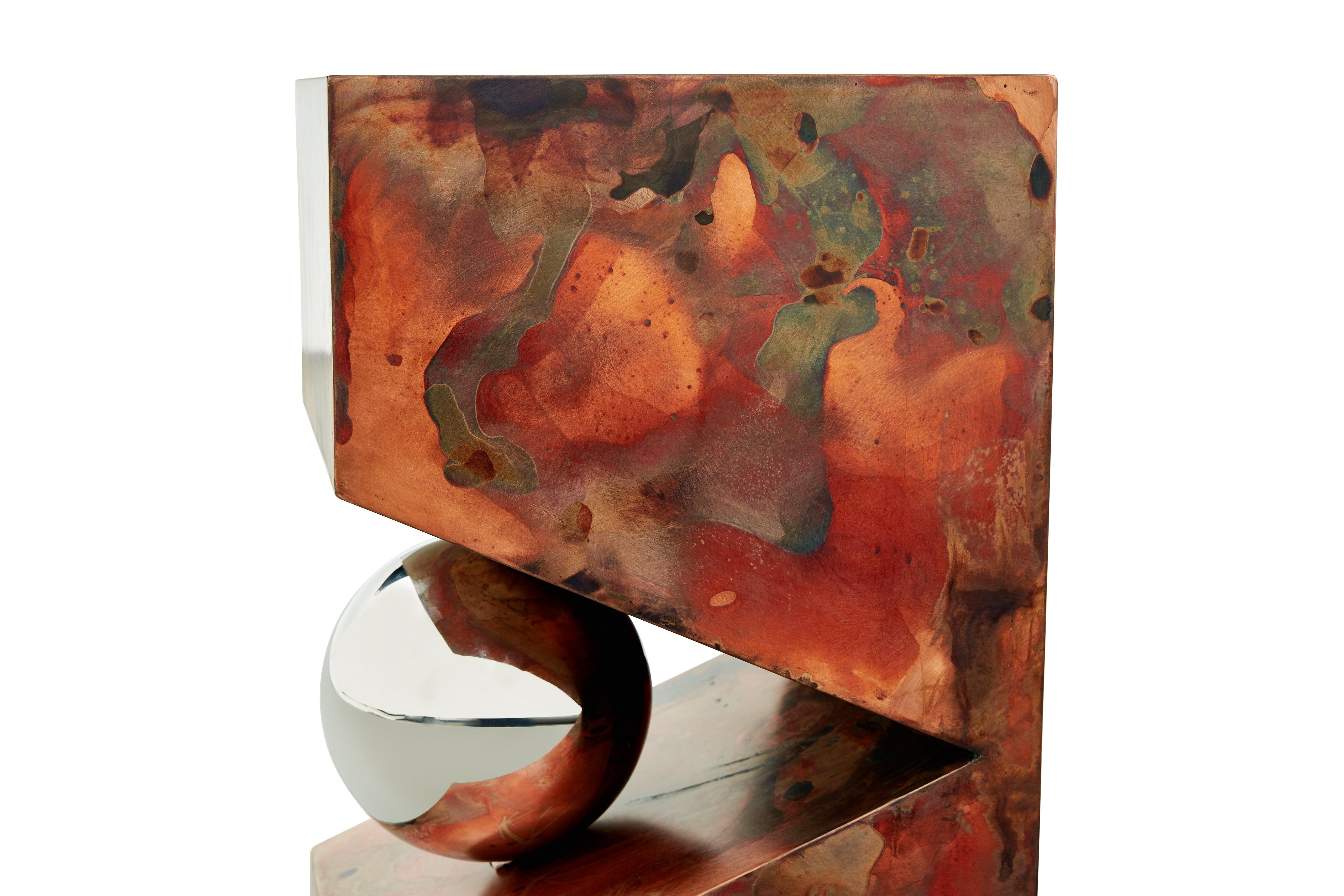 Orchestra No.3 Copper Square Multi-Color Texture Stool Side Table Customizable In New Condition For Sale In Beverly Hills, CA