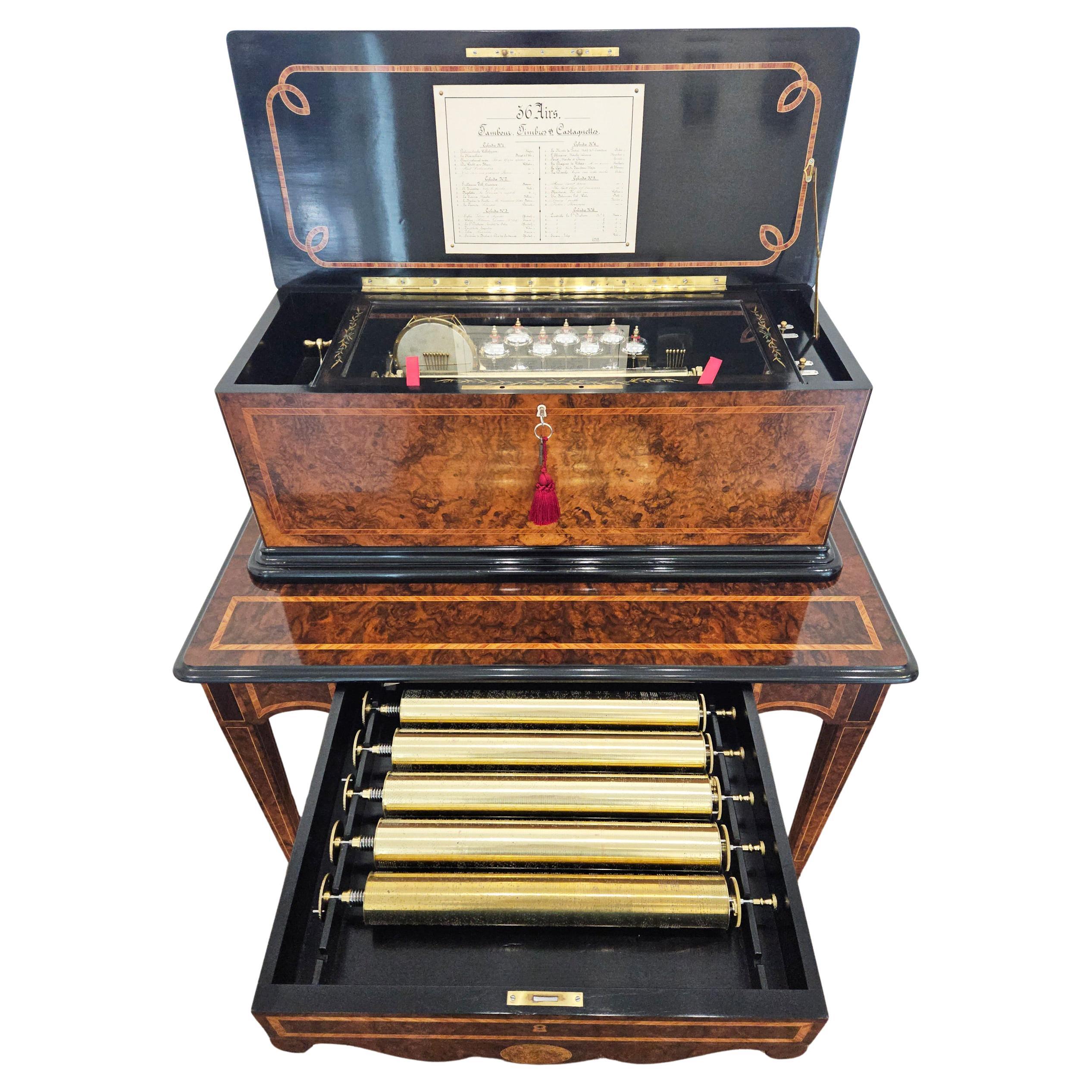 Orchestral Interchangeable Antique Music Box on Table, Ducommun Girod, c. 1870 For Sale