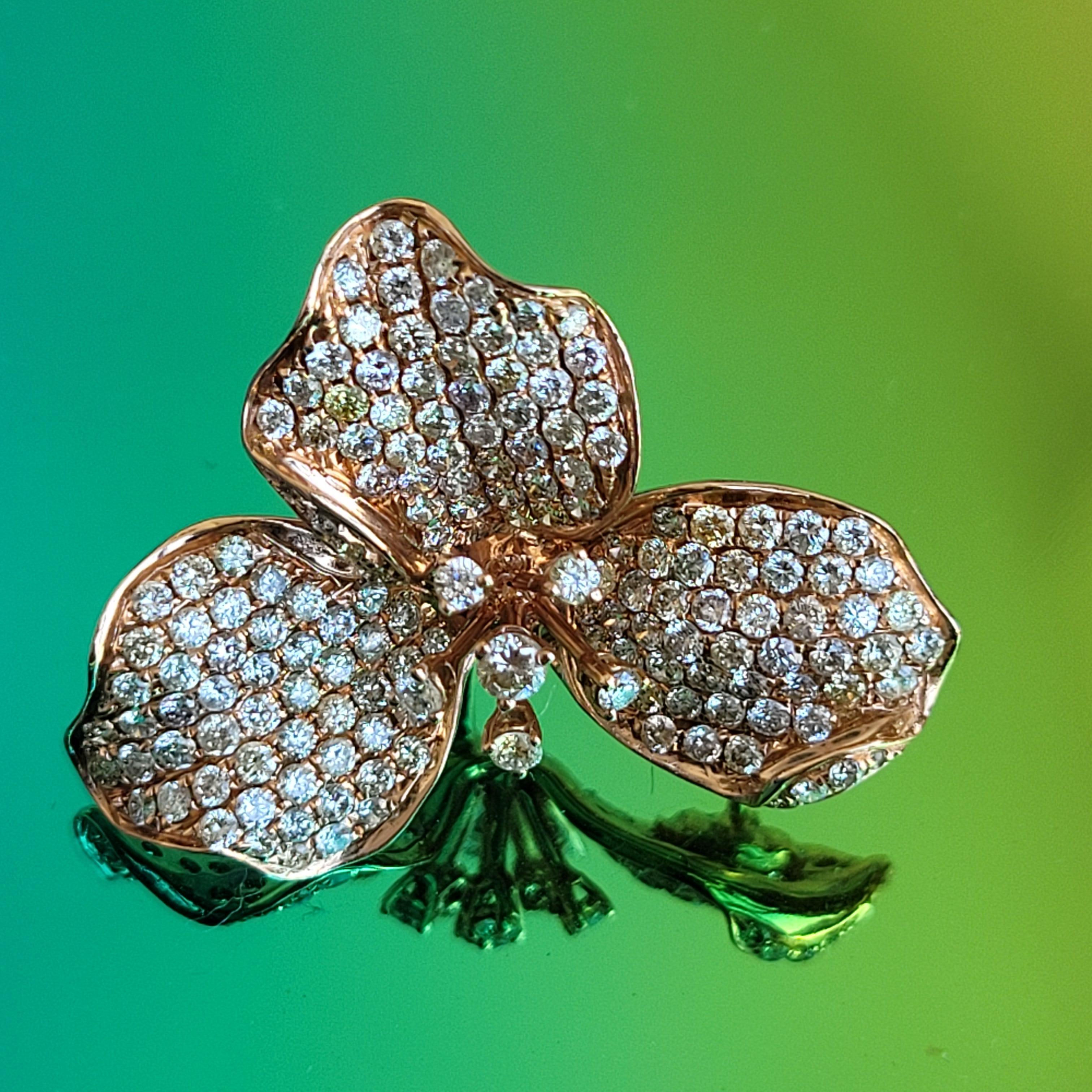 Orchidee-Ohrringe aus 18 Karat Roségold mit weißen und ausgefallenen Diamanten, einzigartige Technik im Angebot 6