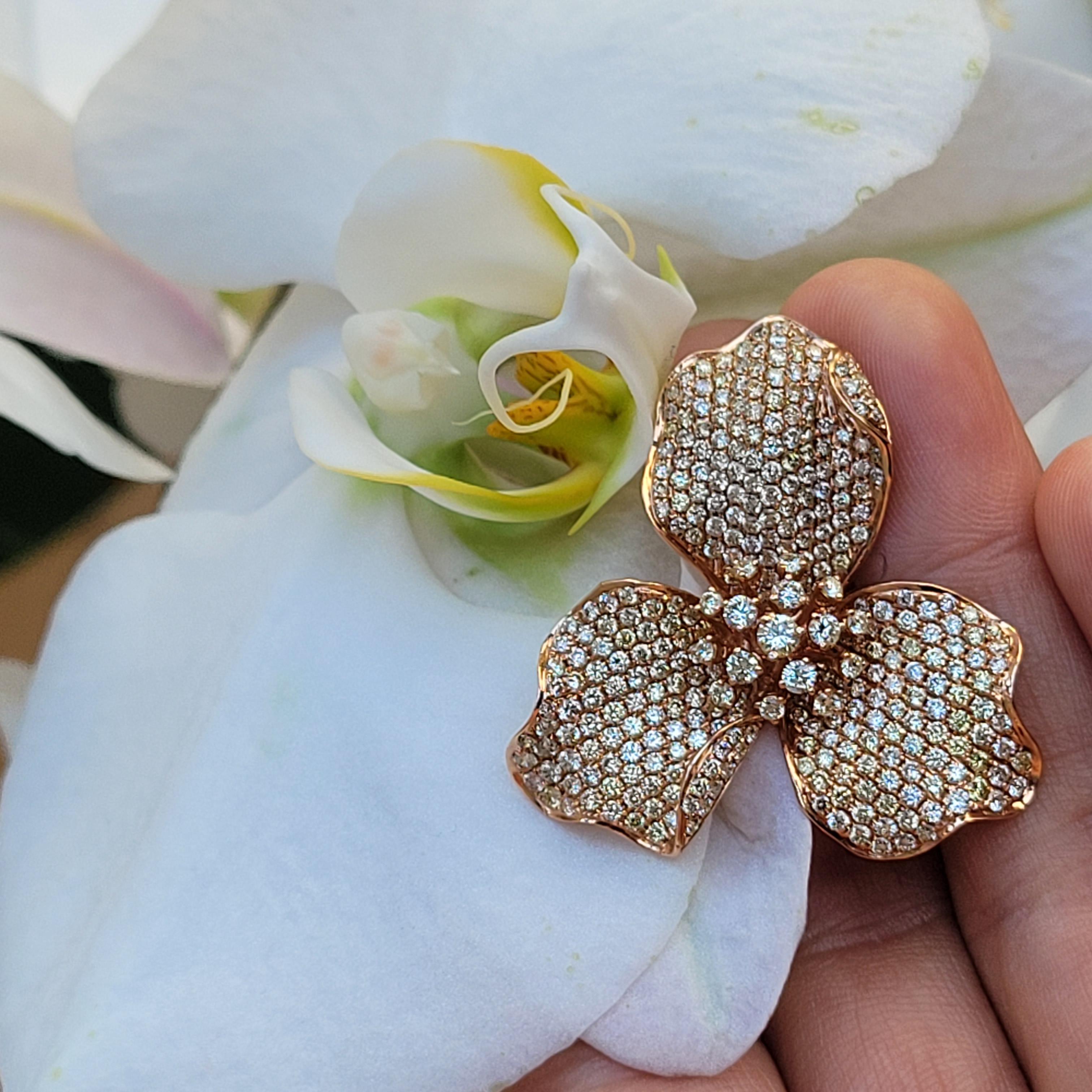 Orchid Garden Ohrringe mit Diamanten 

Althoff Jewelry Orchid Garden Collection hergestellt in 18k Rose Gold.  Es ist ein einzigartiges Stück und Set mit: 

- 327 runde gemischtfarbige Diamanten 3,85 ct, 
18K Rose Gold 10.90 gm   

Gestempelt mit