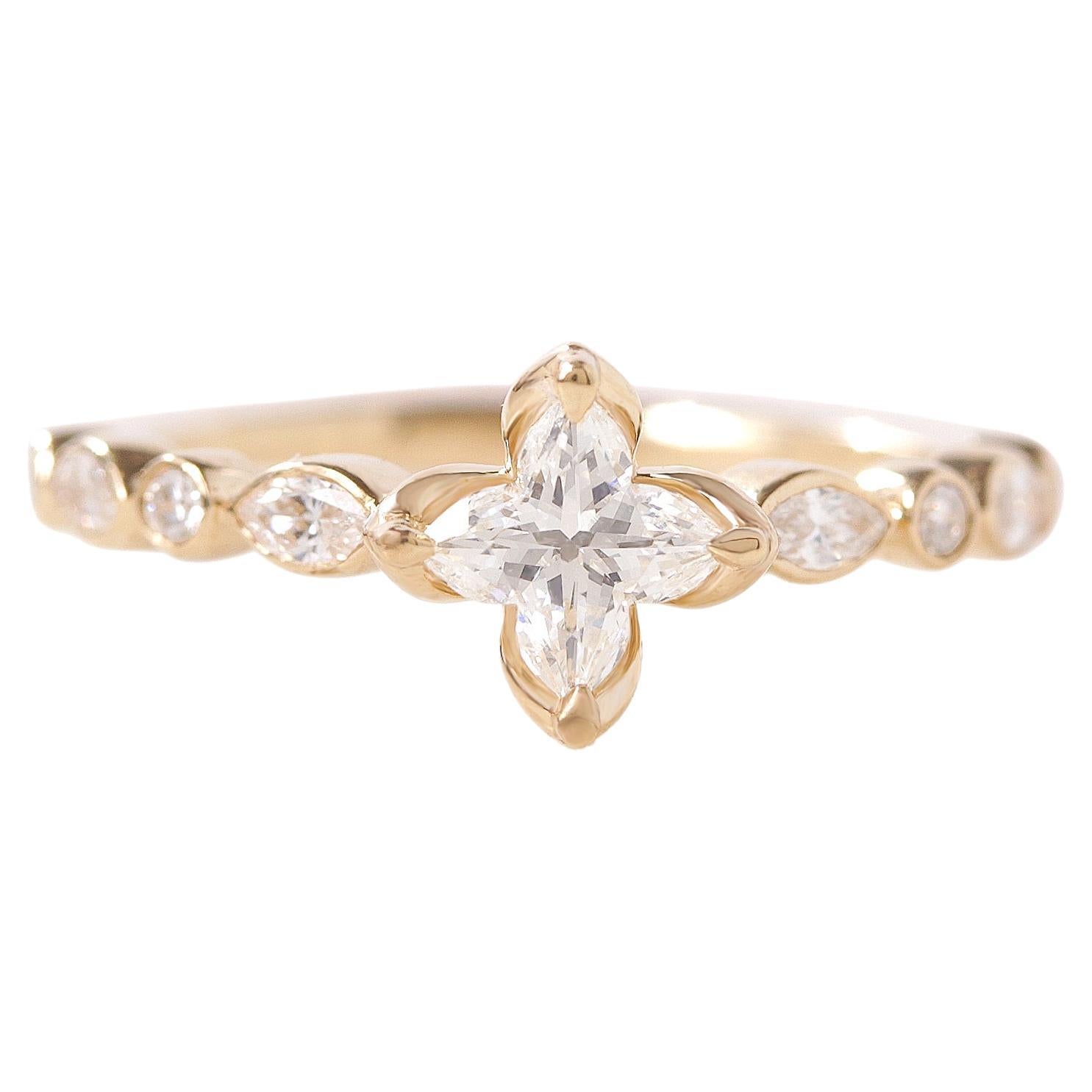 Orchid Cut Diamond Unique and Extraordinary Clover Engagement Ring 'Jasmin' For Sale