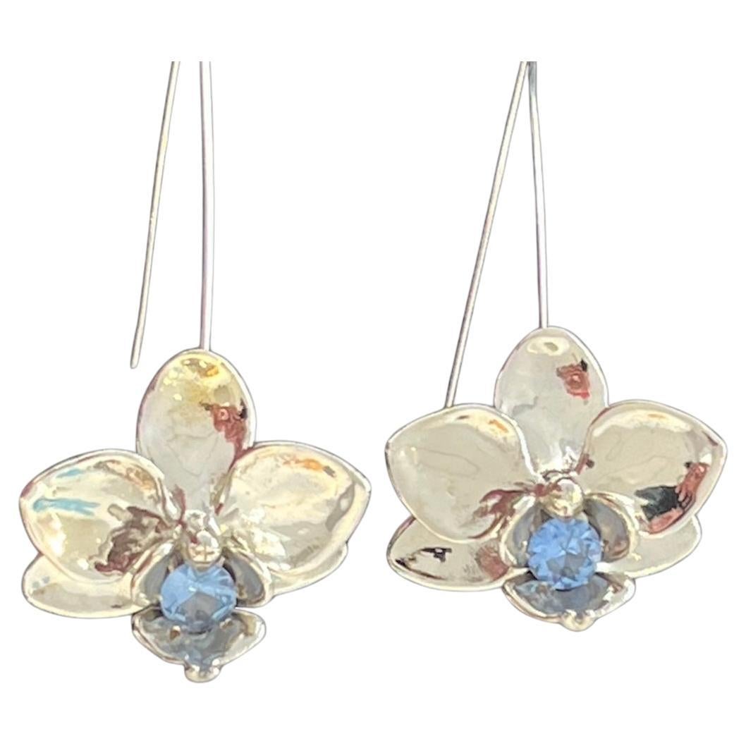 Orchid Drop Earrings with Lab Grown Aquamarine - Tavia Atelier x Kristina Larson For Sale