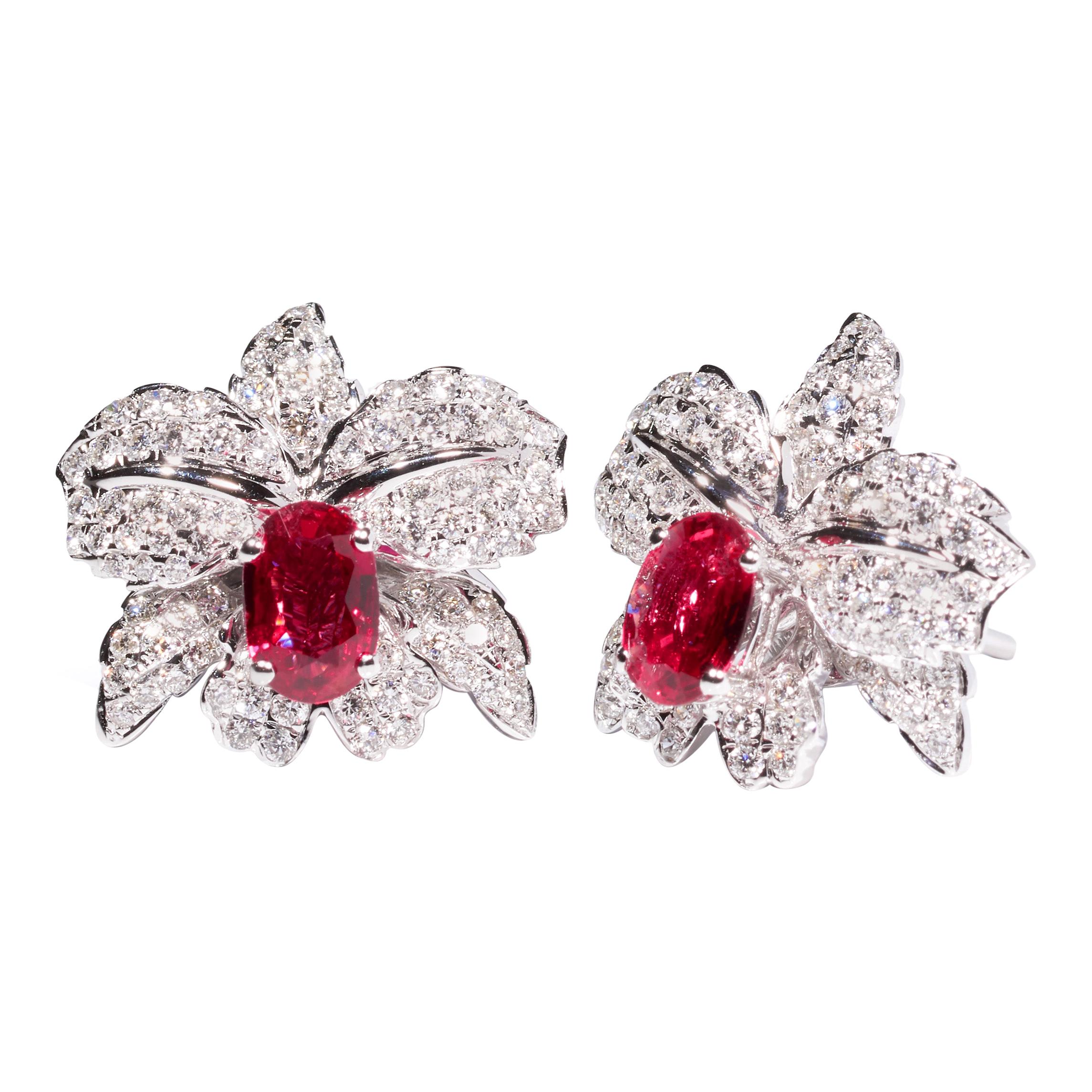 Orchid Earrings, 18 Karat White Gold, Diamonds Earrings For Sale