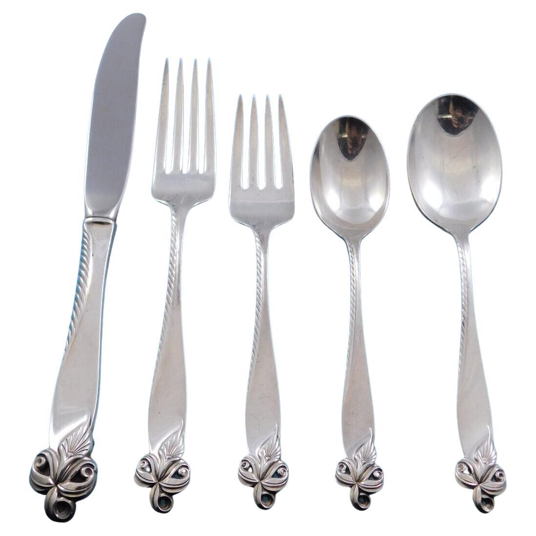 Ensemble de couverts en argent sterling Orchid Elegance de Wallace pour 12 personnes 64 pièces