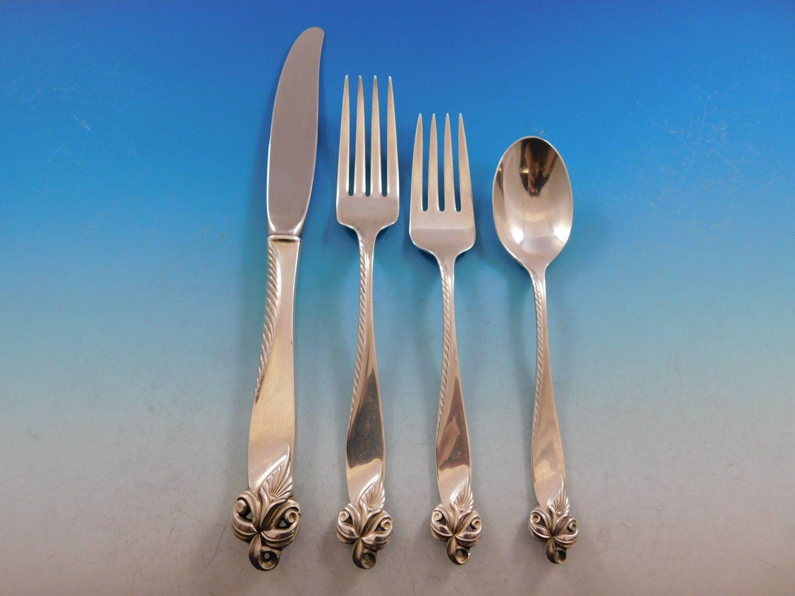 Ensemble de couverts en argent sterling Orchid Elegance de Wallace pour 8 personnes 54 pièces Excellent état - En vente à Big Bend, WI