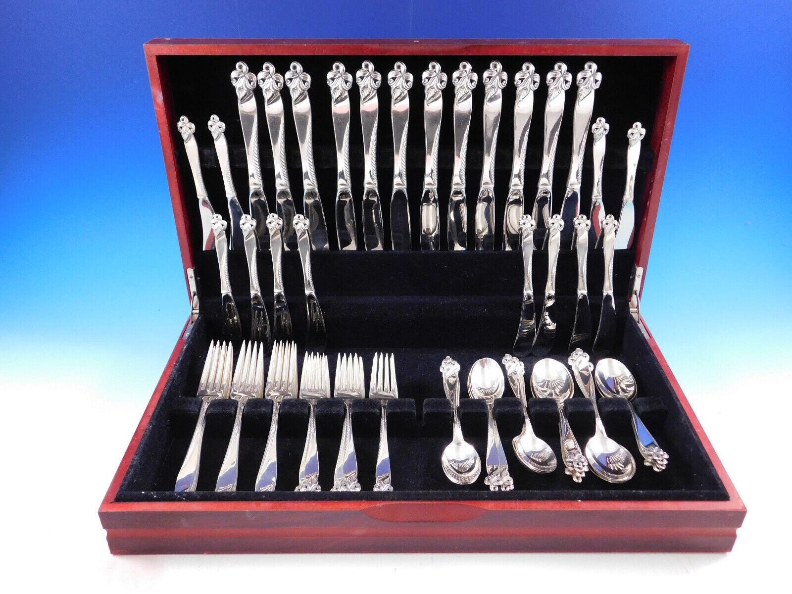 Orchid Elegance by Wallace Sterling Silver Flatware Set Service 72 Pcs Dinner For Sale 1