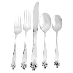 Vintage Orchid Elegance Sterling Silver Flatware Set, Patented in 1956 by Wallace