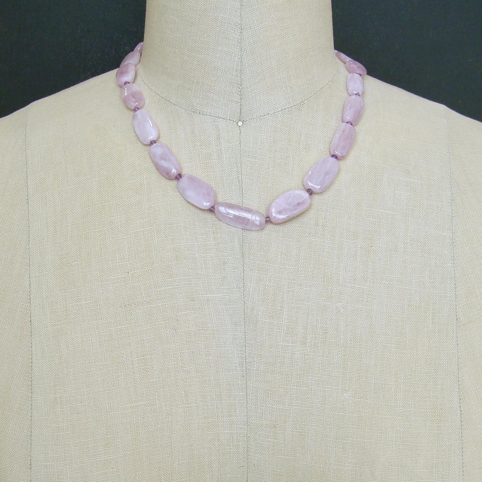 Artisan Orchid Kunzite Nuggets Amethyst Choker Necklace Shell Inlay Toggle, Orianne V
