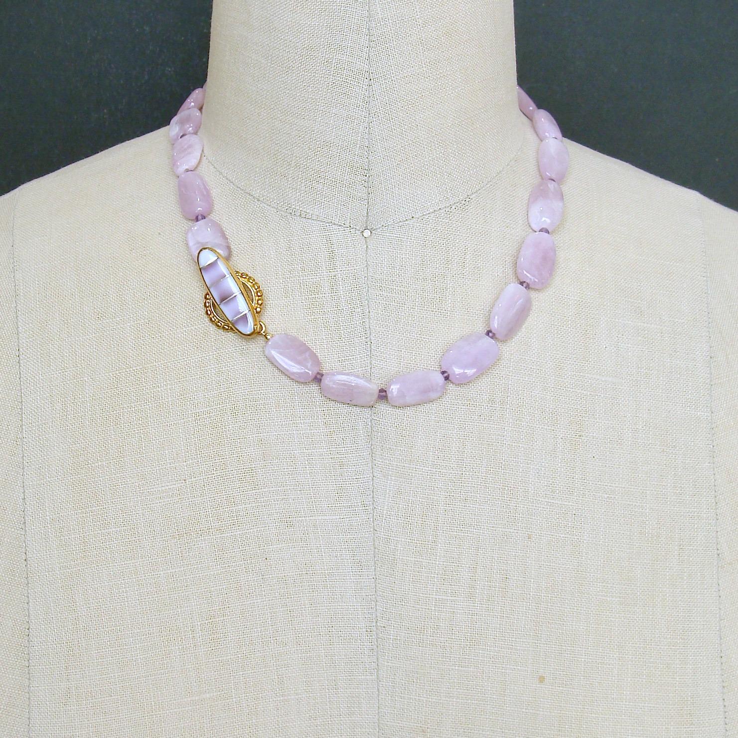 Tumbled Orchid Kunzite Nuggets Amethyst Choker Necklace Shell Inlay Toggle, Orianne V