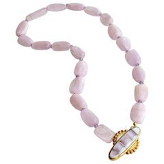 Orchid Kunzite Nuggets Amethyst Choker Necklace Shell Inlay Toggle, Orianne V