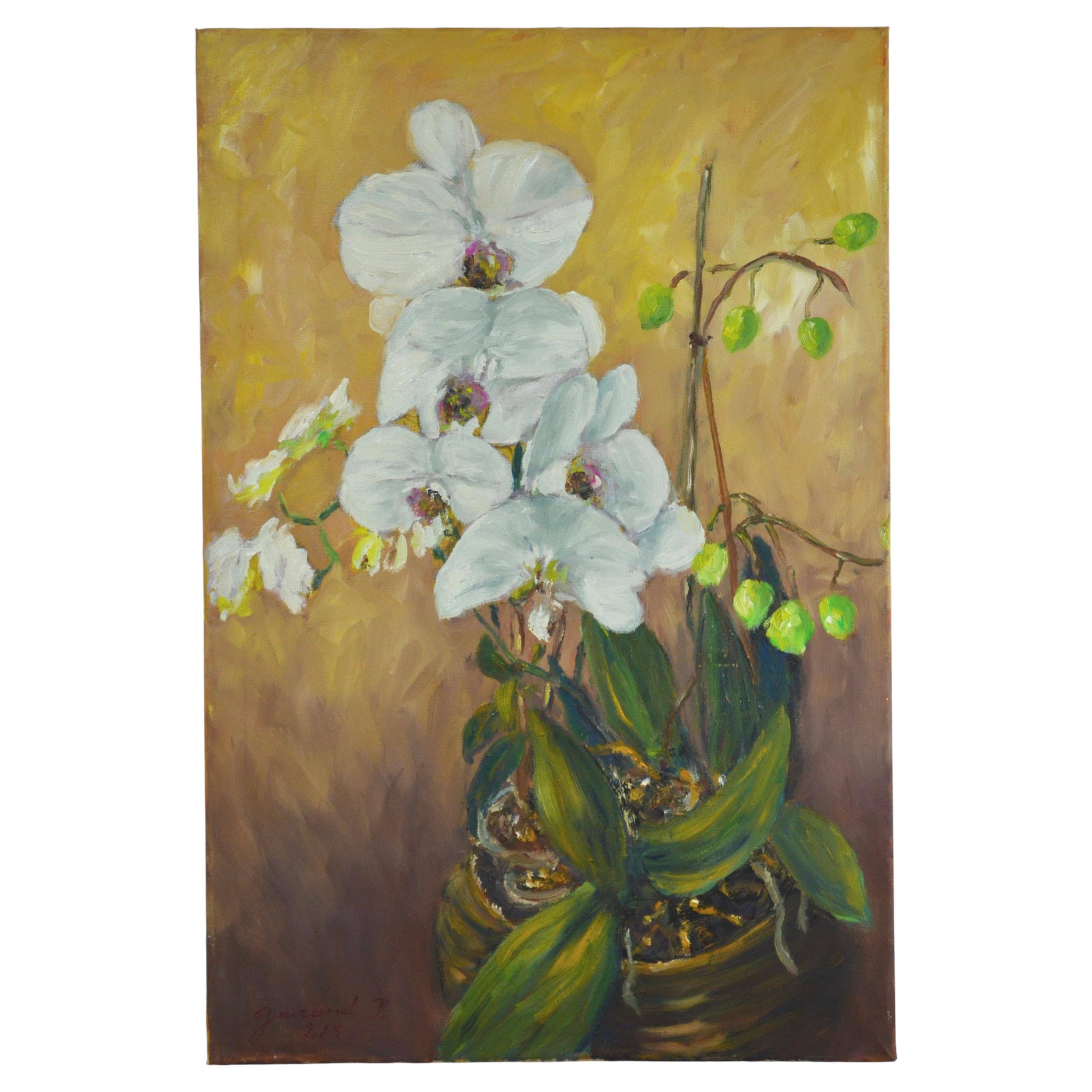 Orchid, Oil on canvas, by Patrice Guiraud For Sale