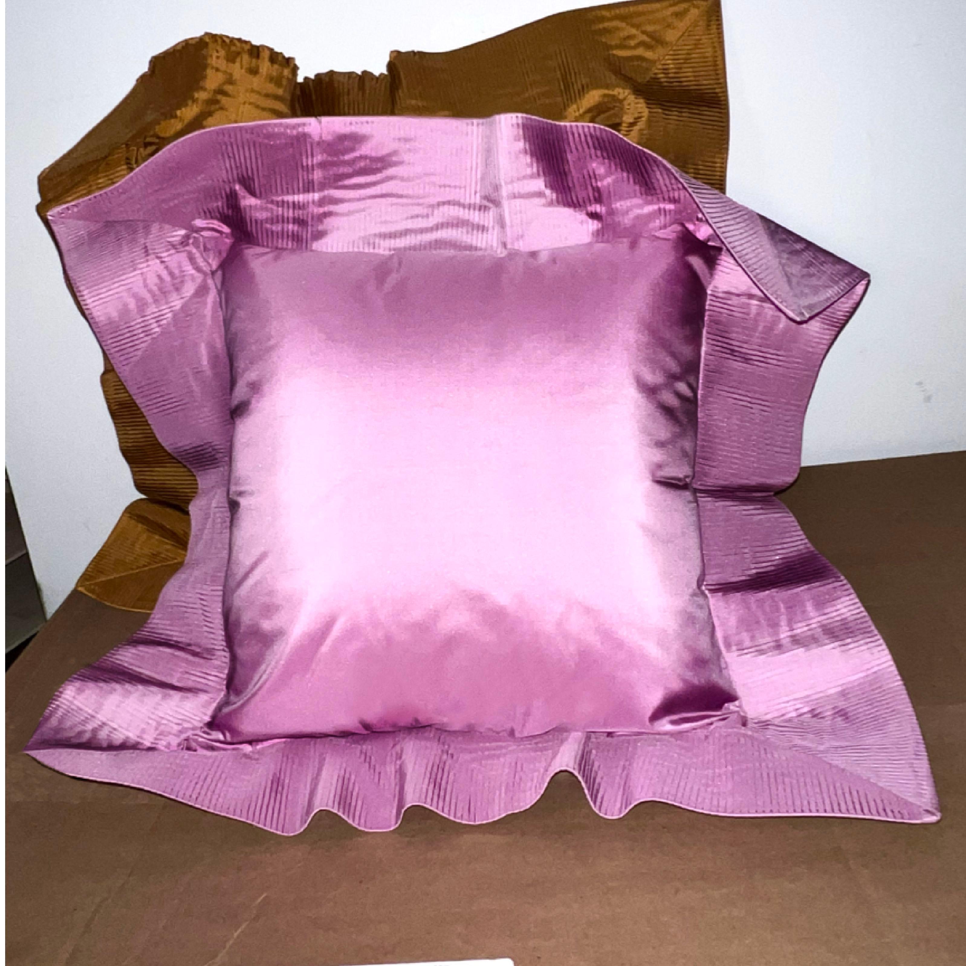 Orchid Pink Origami Pleated Silk Taffeta Crystal Pleat Decorative Pillow Sham. Central size 14