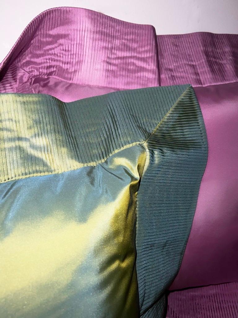 Hollywood Regency Orchid Pink Origami Pleated Silk Taffeta Crystal Pleat Decorative Pillow Sham For Sale