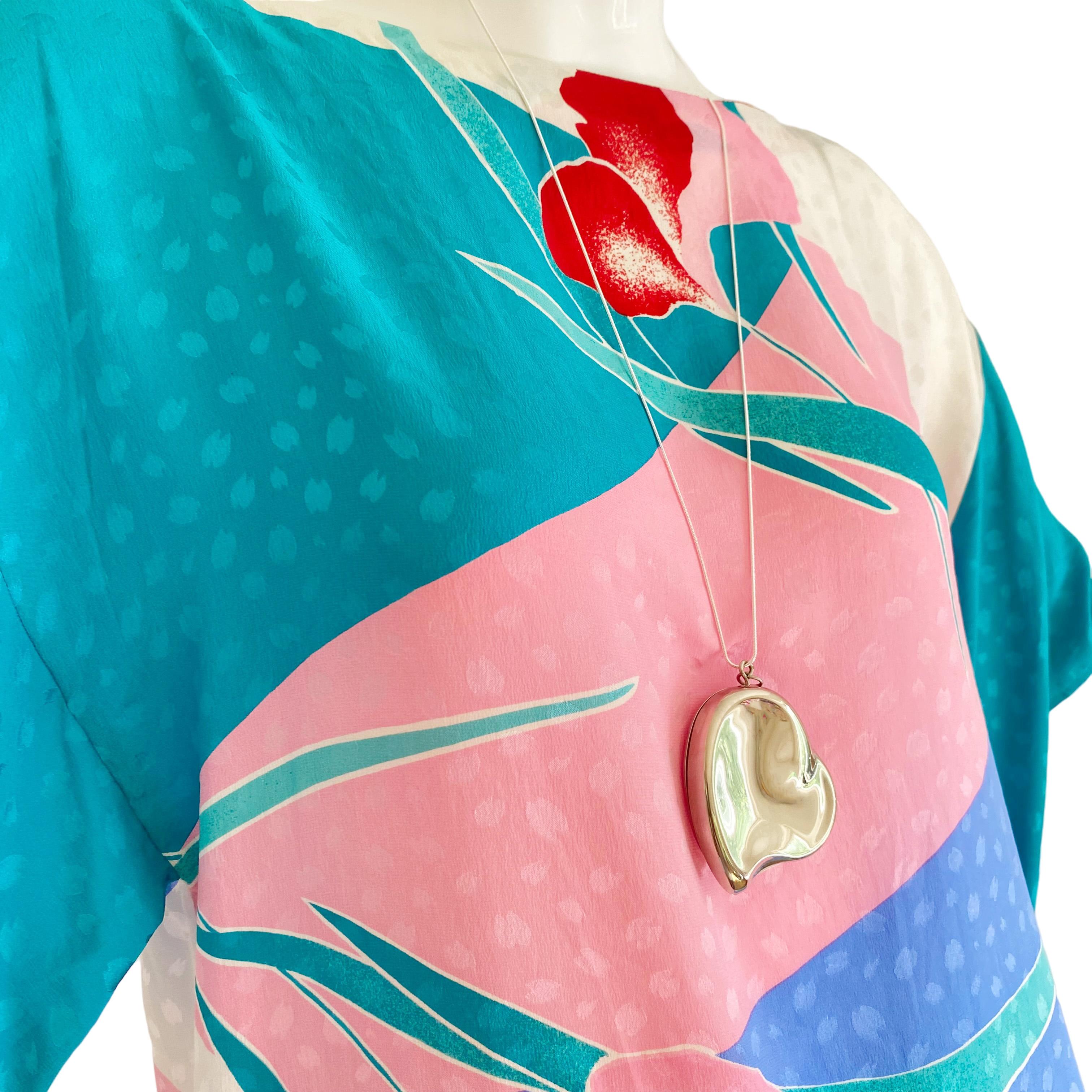 Women's Orchid Print Silk Kimono Tee Dress - NWT Vintage Flora Kung  For Sale