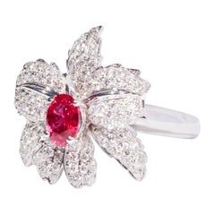 Orchid Ring, 18 Karat White Gold, Ruby, Diamonds Ring