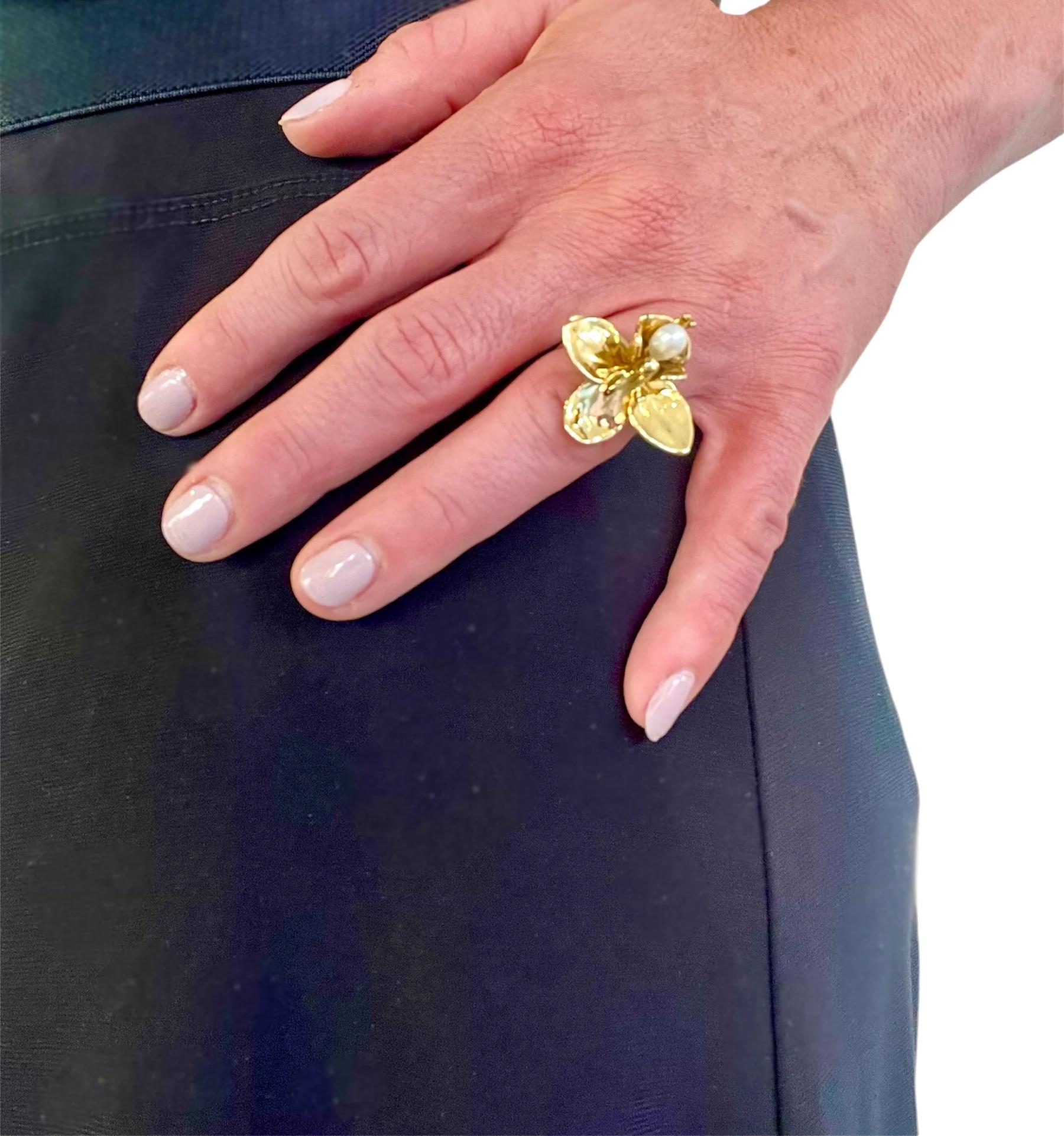 Contemporary Orchid Ring with Pearl - Tavia Atelier x Kristina Larson For Sale
