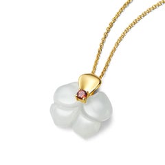 Orchid Russian Nephrite and Garnet 14K Yellow Gold Pendant Necklace - Fei Liu