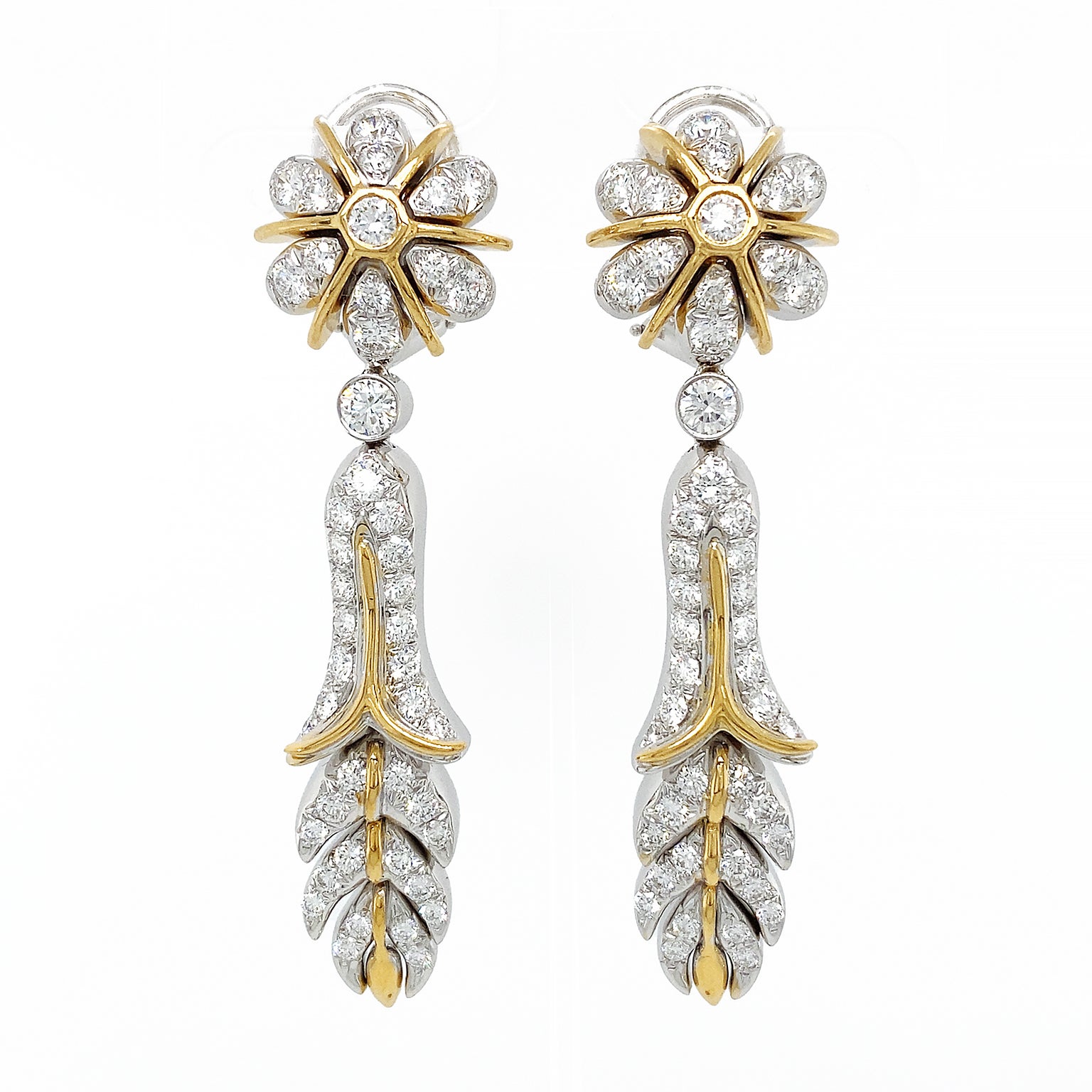 Pendientes Orchidea Diamante Platino y Oro Amarillo 18K