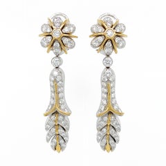 Orchidea, boucles d'oreilles en platine et or jaune 18 carats