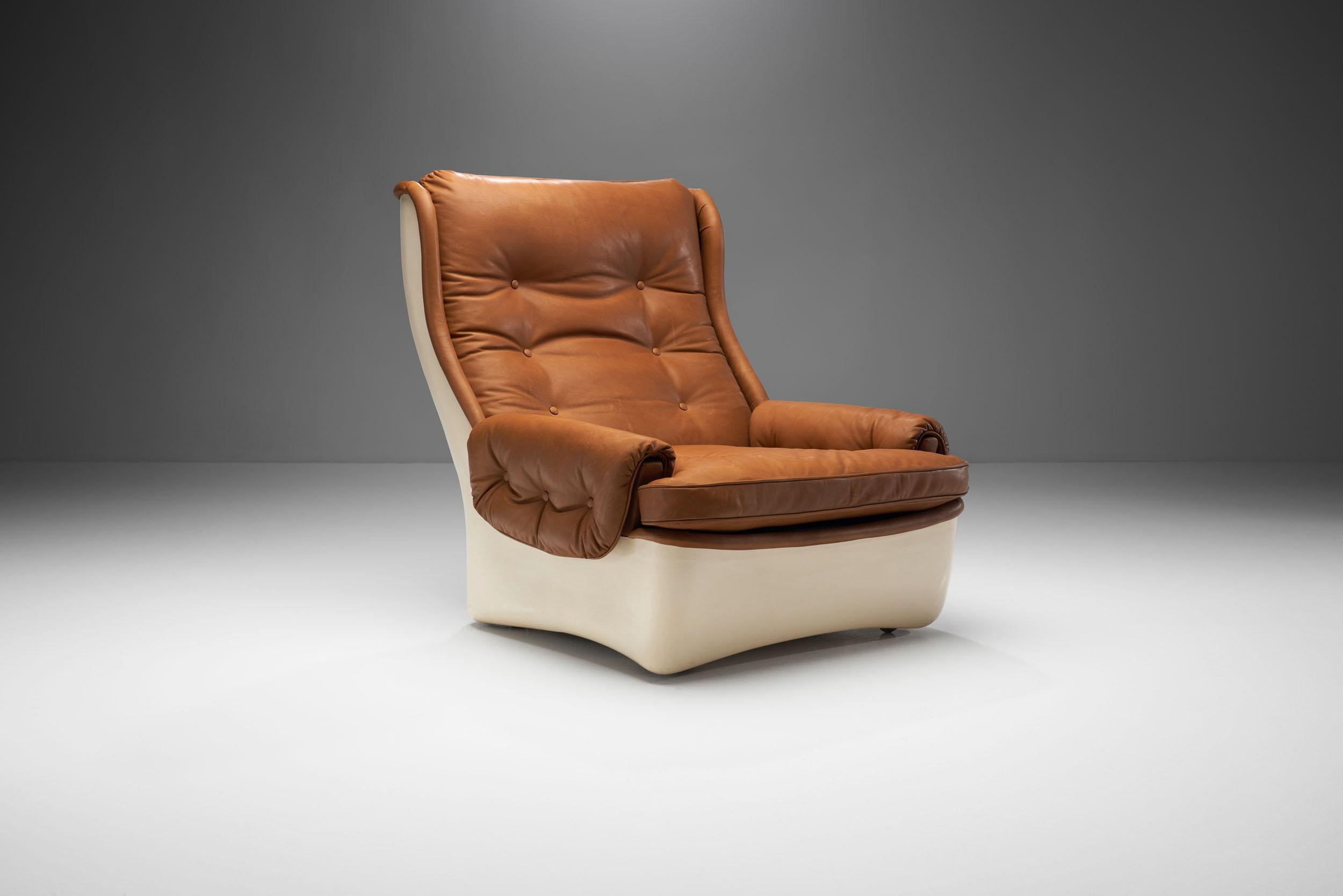This large fiberglass lounge chair, the “Orchidée” was one of the Cadestin models that were ordered by the Centre Pompidou Museum. The design dates to 1968 and was manufactured by Airborne International.

This chair stands out both in terms of size,