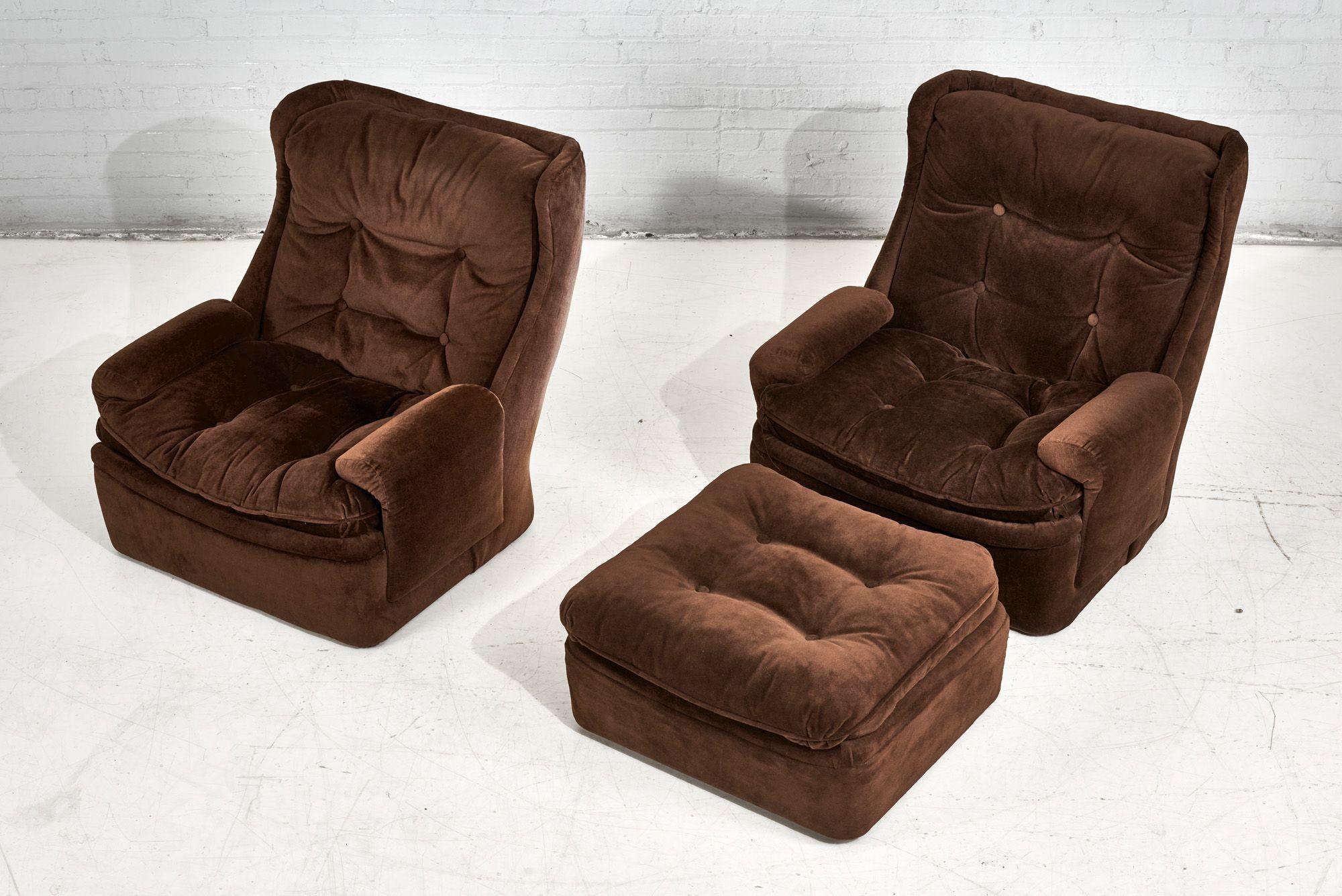 Orchidee Lounge Chairs by Michel Cadestin for Airborne with Ottoman France, 1968 In Good Condition For Sale In Chicago, IL