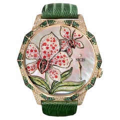 Orologio Orchidee Micromosaic in oro giallo 18K con diamanti, smeraldi e zaffiri