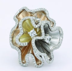 Orchids Shape Flowers Ring or pendant  with Diamonds and White Sapphires