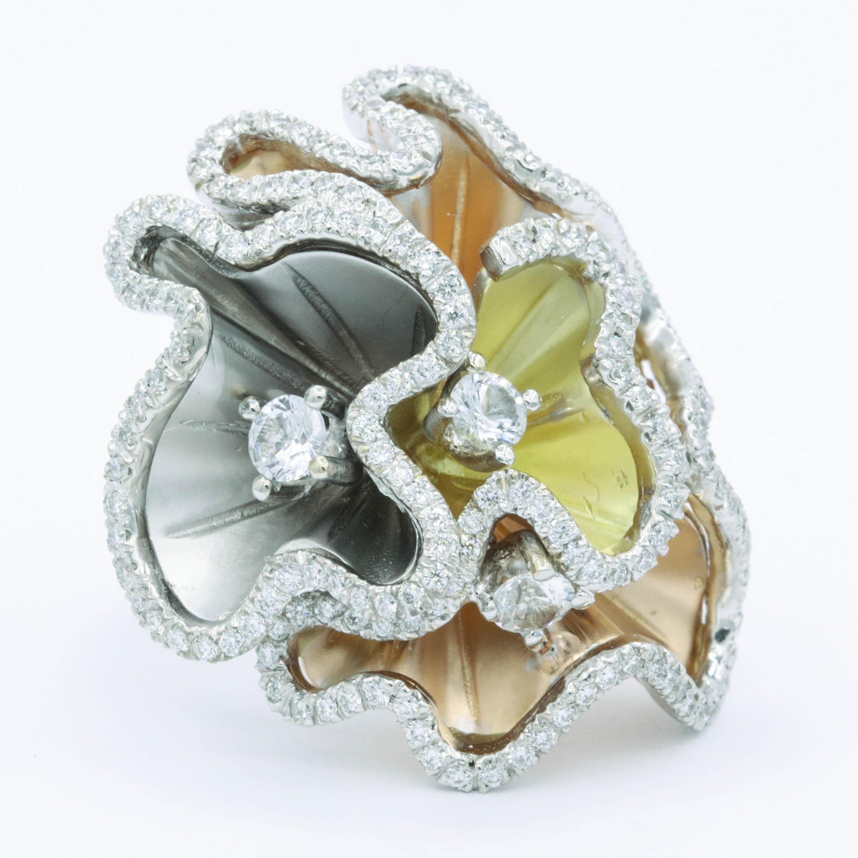 Modern Orchids Shape Flowers Ring or pendant  with Diamonds and White Sapphires