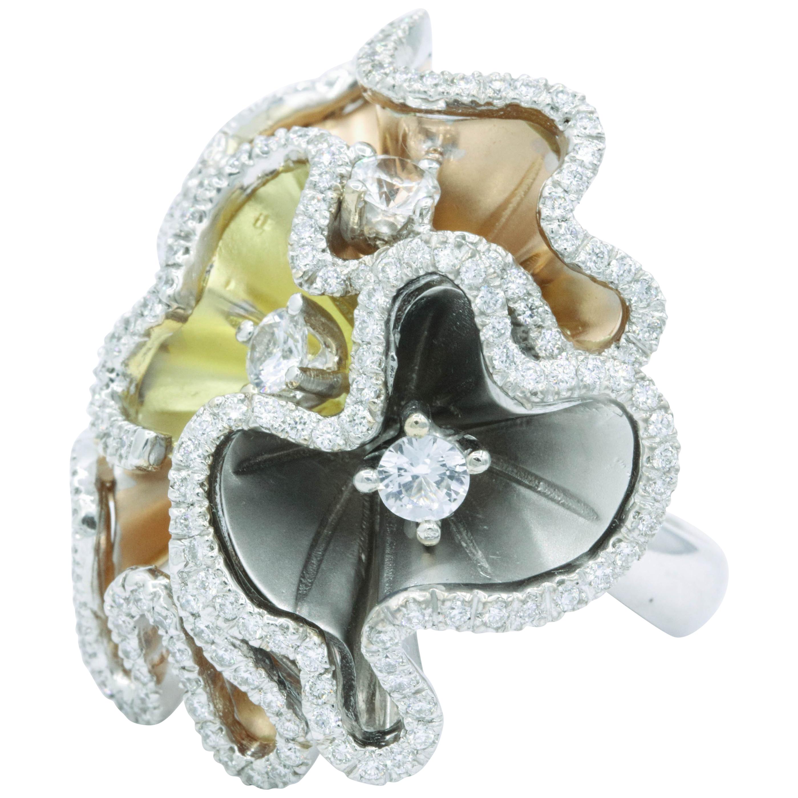 Orchids Shape Flowers Ring or pendant  with Diamonds and White Sapphires