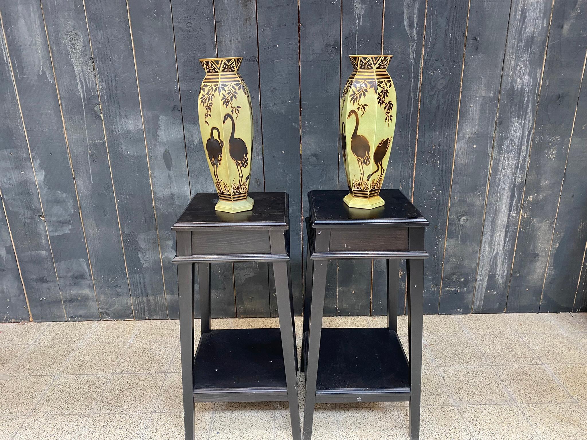 Art Nouveau Orchies 'Attributed to' Pair of Ceramic Vases circa 1900 For Sale
