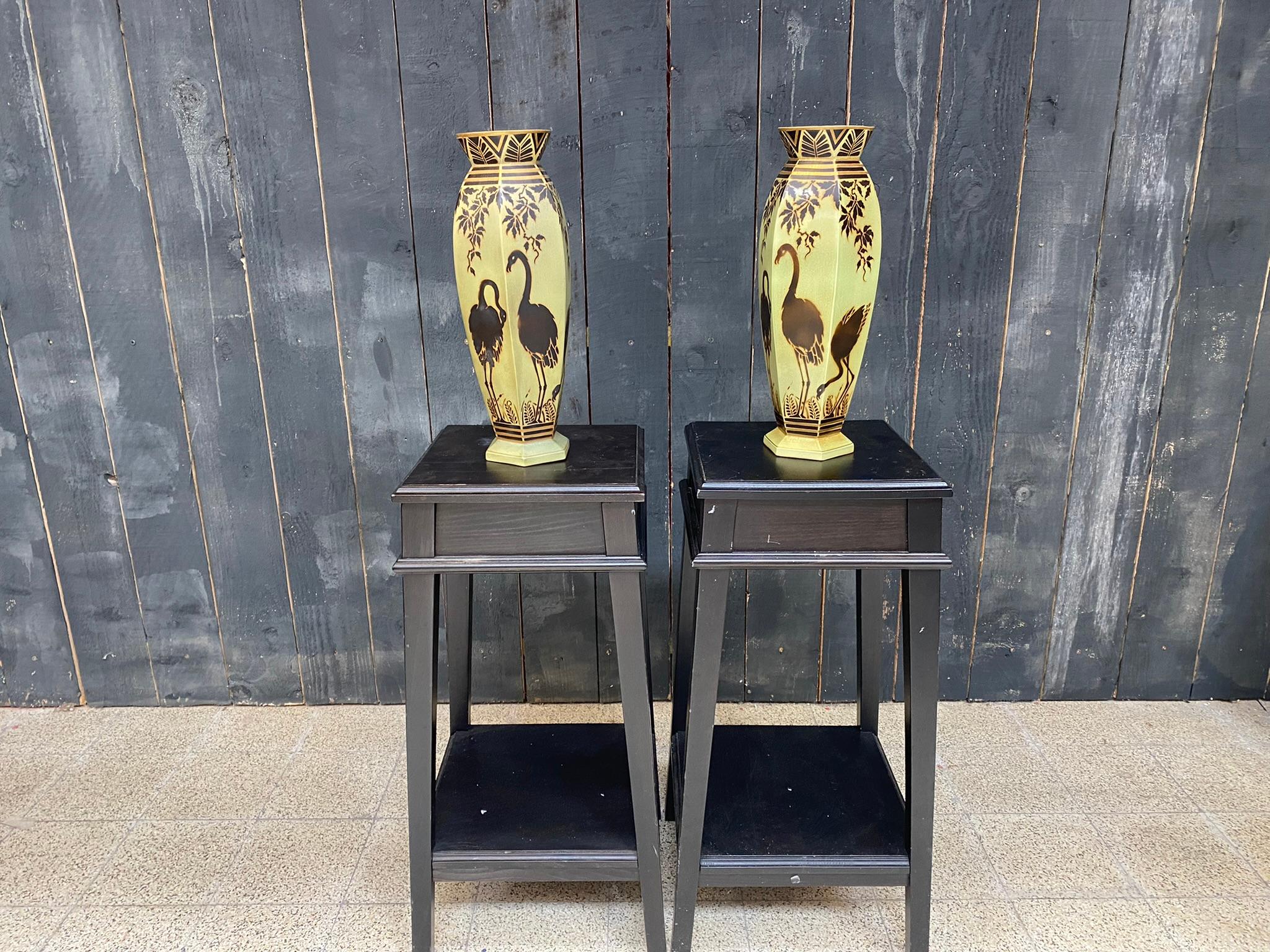 French Orchies 'Attributed to' Pair of Ceramic Vases circa 1900 For Sale