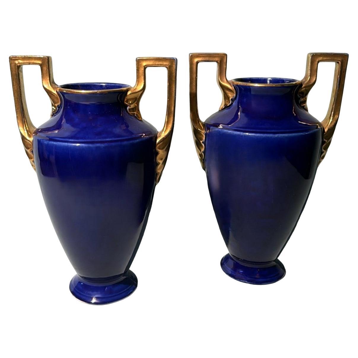 Fábrica De Cerámica Orchies Pareja De Jarrones Franceses De Cerámica Art Decó