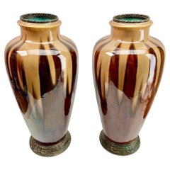 Vintage Orchies France Art Nouveau pair of  Vases with Metal Mount, 1930s