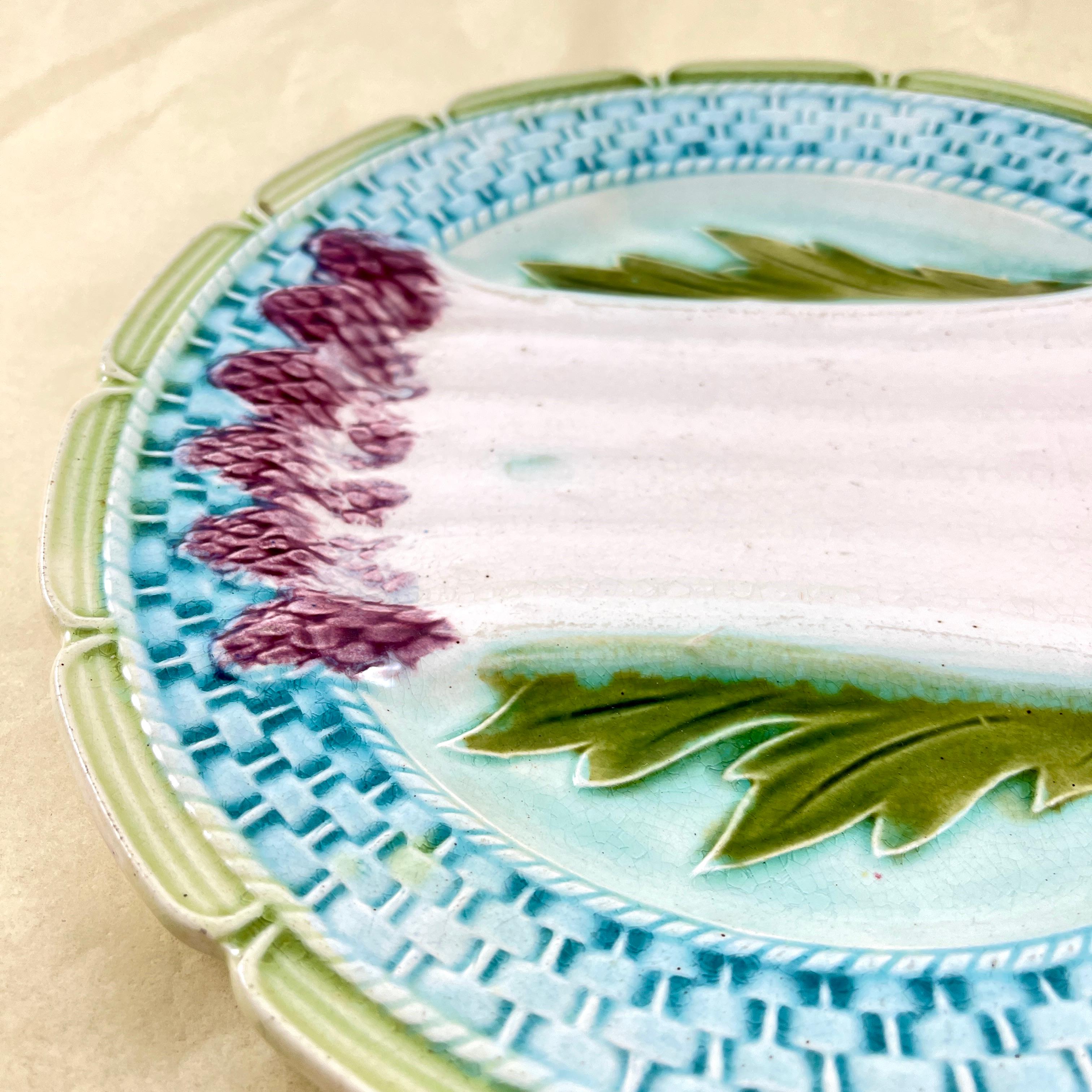 Earthenware Orchies French Faïence Majolica Asparagus Plate, circa 1885 For Sale