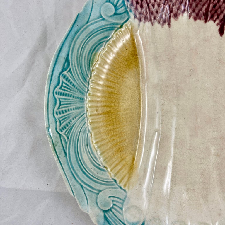 Glazed Orchies French Faïence Majolica Asparagus Plate, circa 1890 For Sale