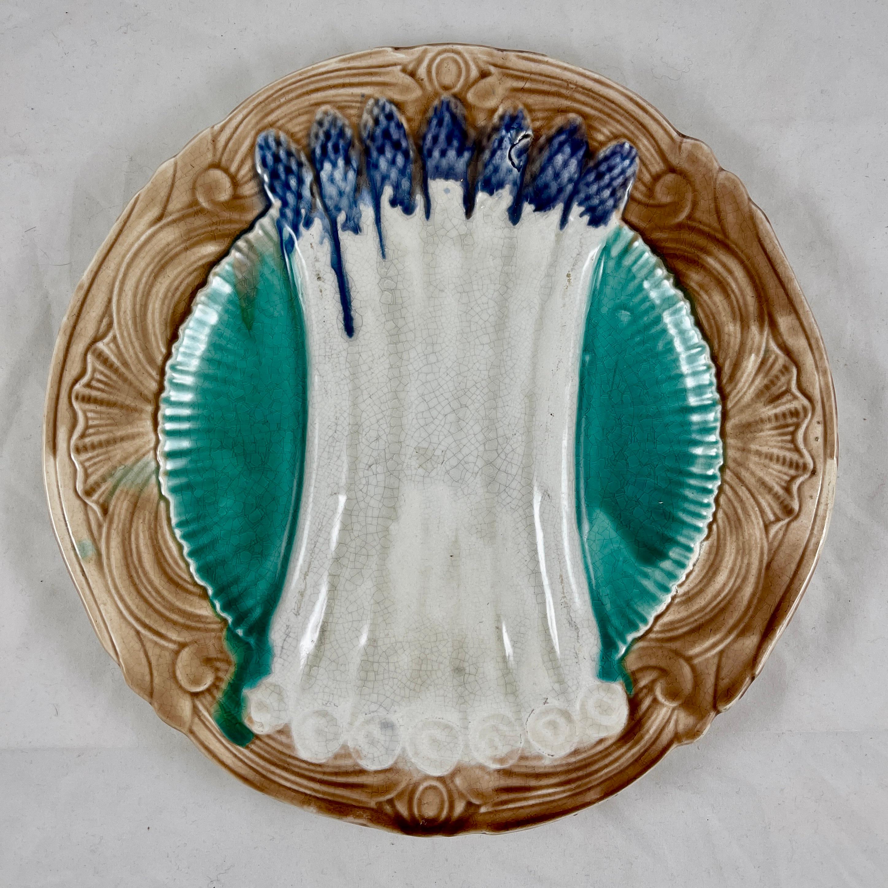 Orchies French Faïence Majolica Teal Blue Asparagus Plate, circa 1890 2