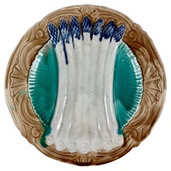 Orchies French Faïence Majolica Teal Blue Asparagus Plate, circa 1890
