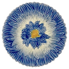 Orchies French Majolica Blue Dahlia Floral Plate