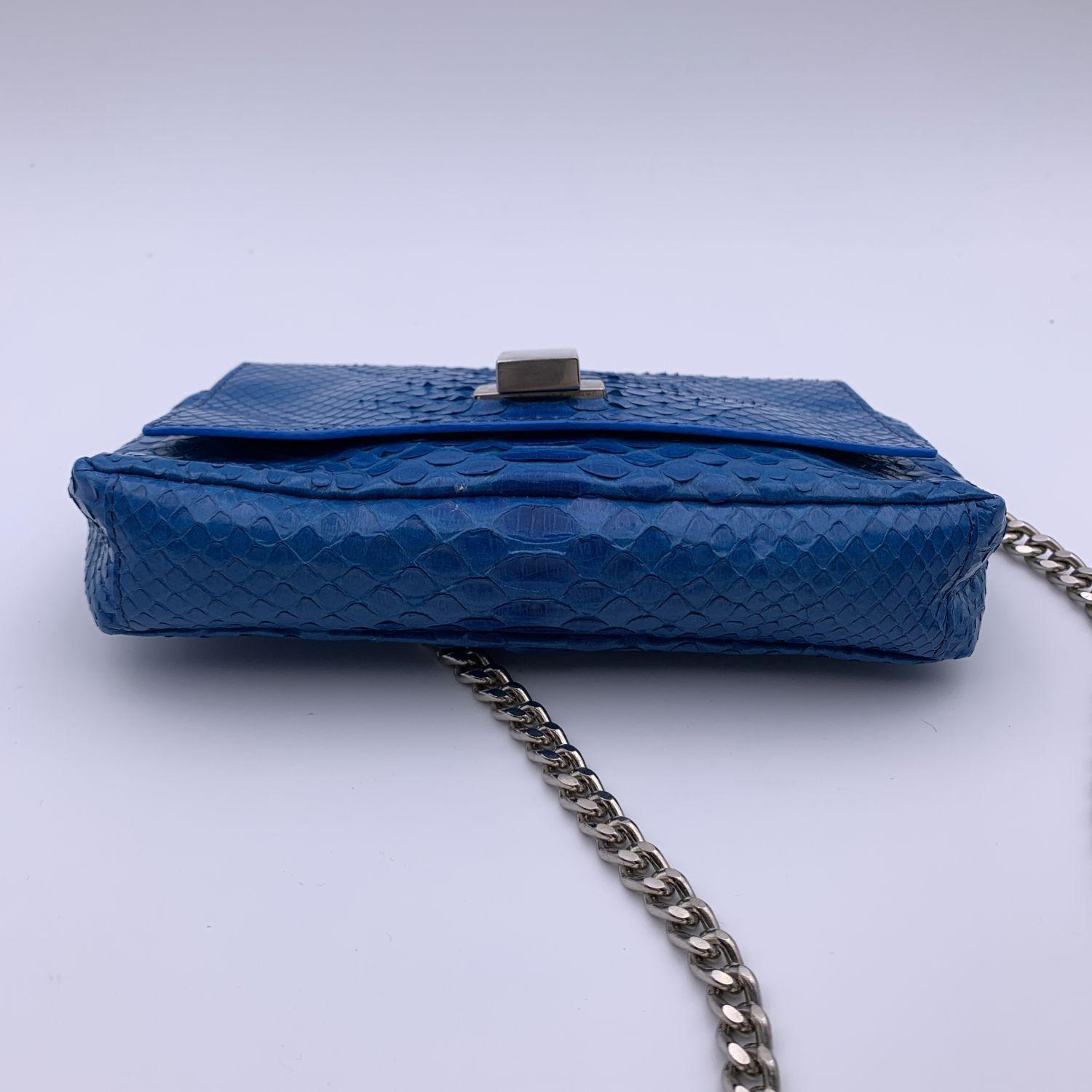 Orciani Blue Leather Small Crossbody Bag with Chain Strap In Excellent Condition In Rome, Rome