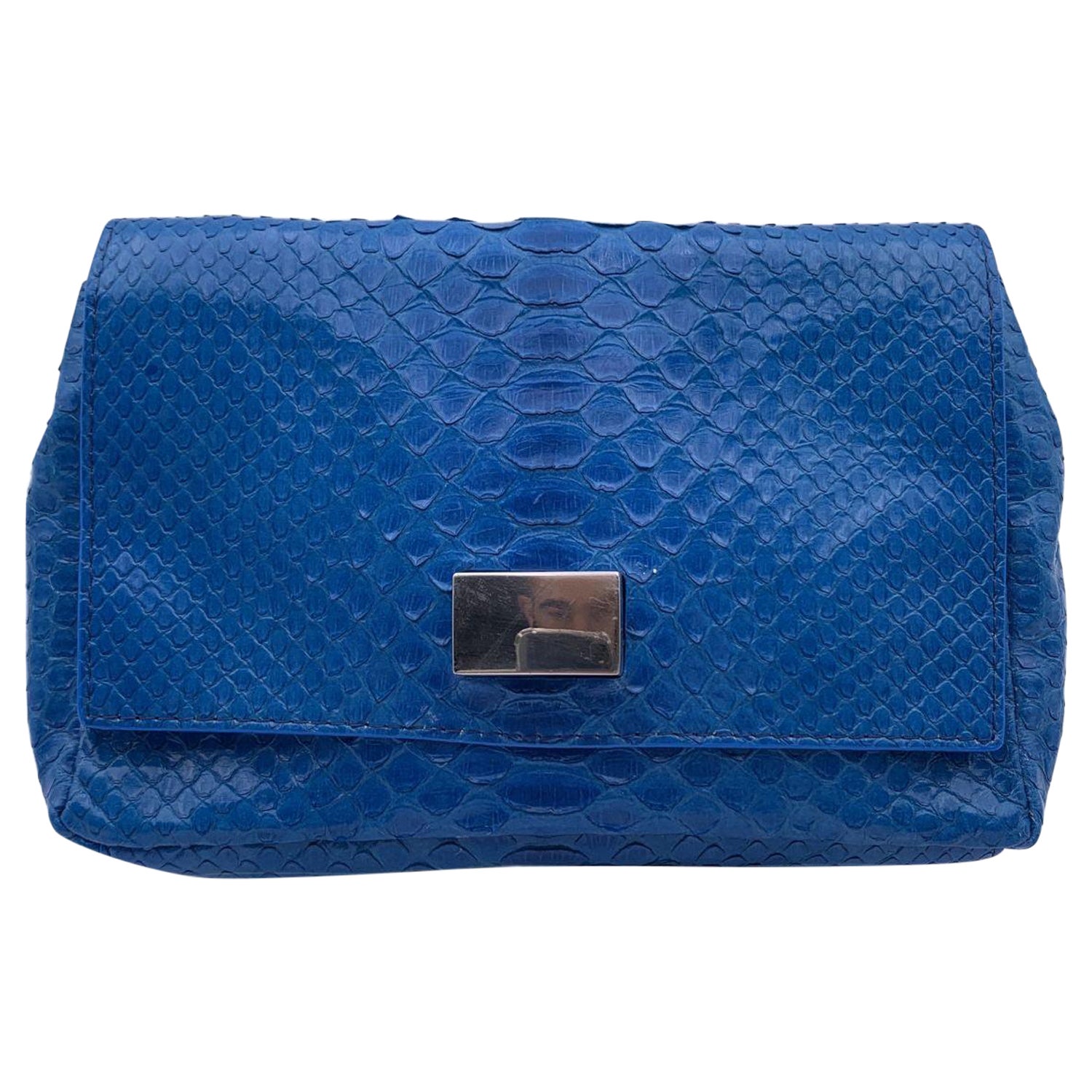 Orciani Blue Leather Small Crossbody Bag with Chain Strap