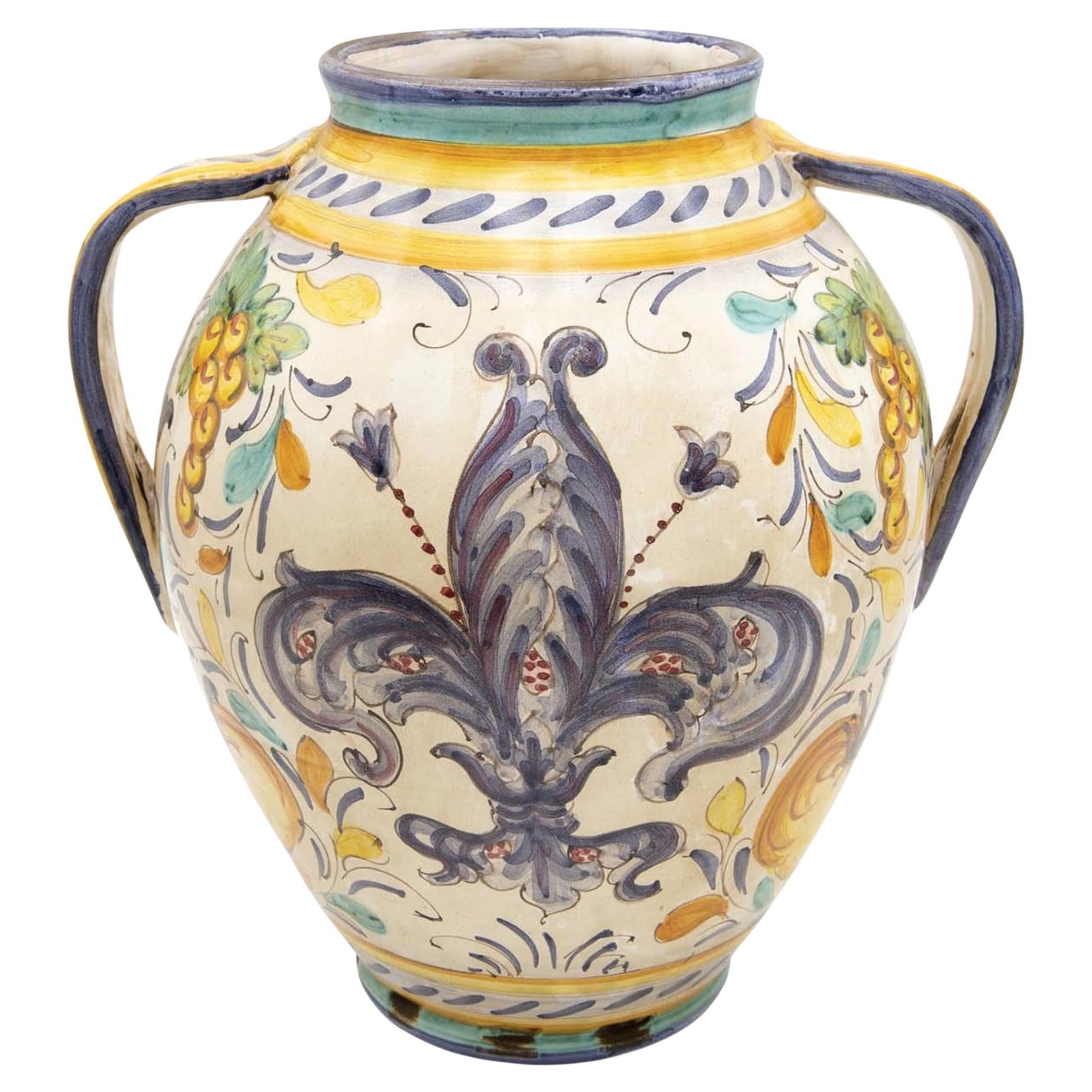 Orciolo Vase With Blue Florentine Fleur-de-lis For Sale