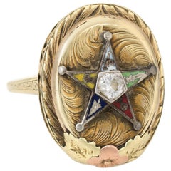 Order of the Eastern Star Fraternal Ring Diamond Enamel Vintage 14 Karat Gold